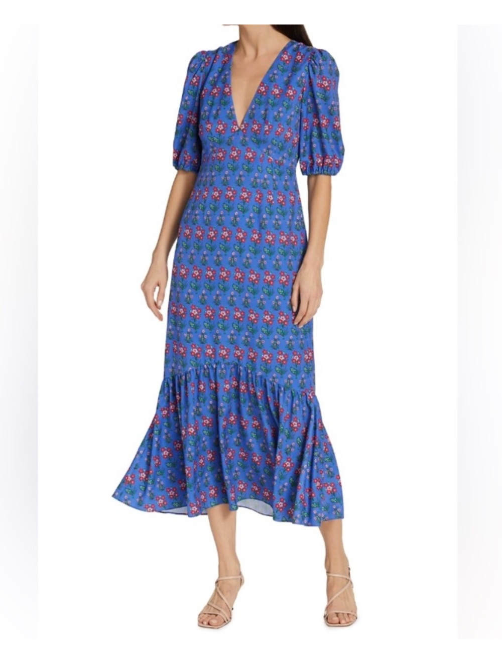 Rhode Ester Dress Blue Floral Midi Size 10